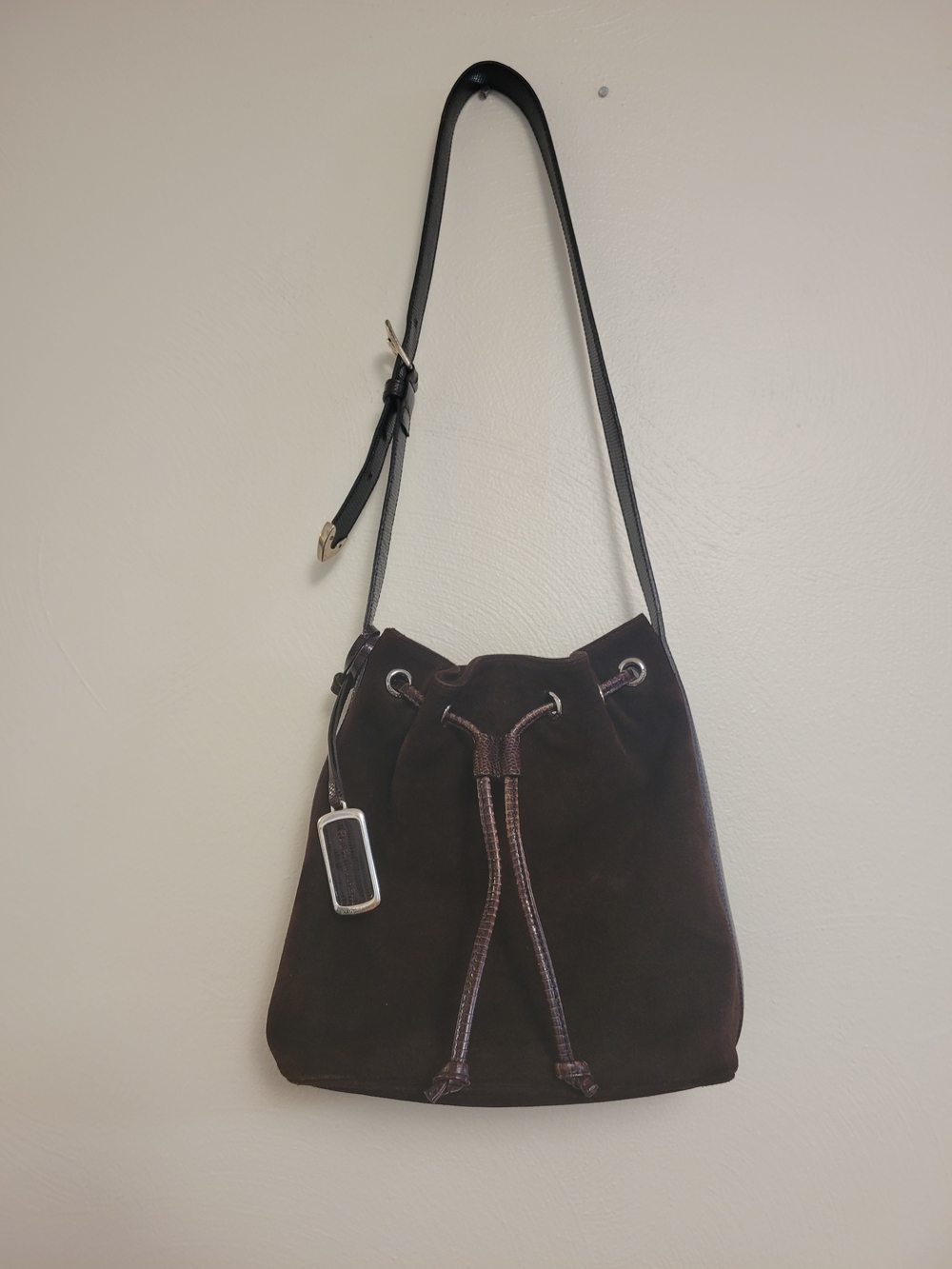 Vintage Ralph Lauren Dark Brown Suede Drawstring Shoulder Bag